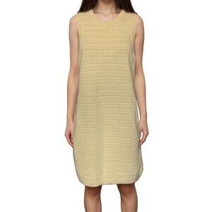 Varley Midi Contrast Stitch Knit Dress Sz M Pale Yellow‎ Sleeveless Preppy